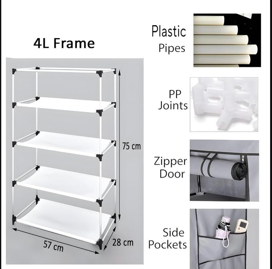 4 Rack Collapsible Wardrobe Cabinet and Shoe Rack - Easy installation & portable